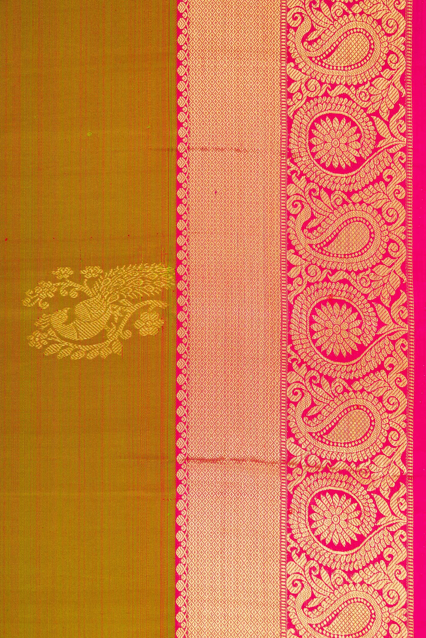 Border image of Mehandi Green Dual Tone Kanjivaram Silk Saree with Zari Butta on the body and Zari Border. 