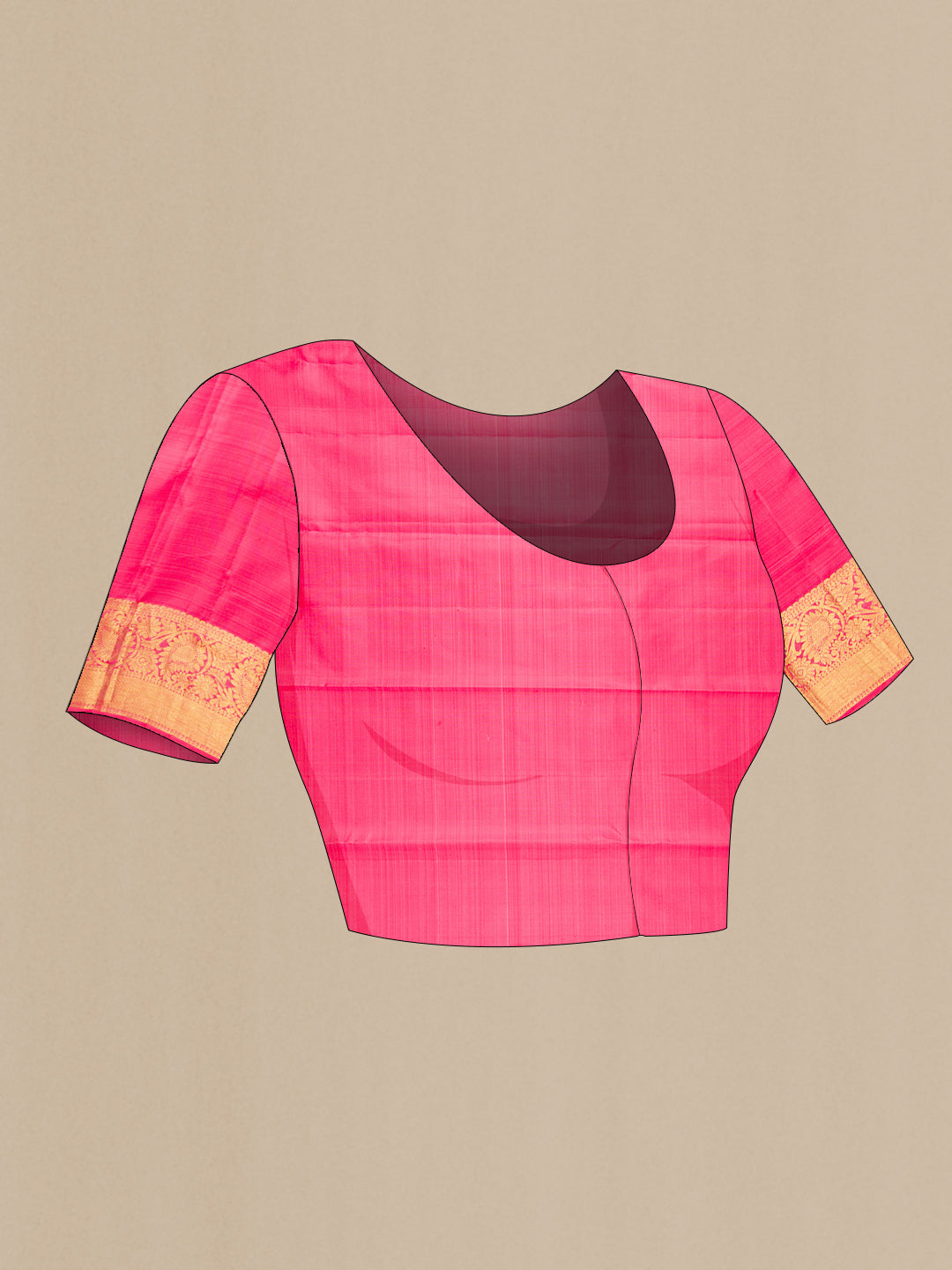 Close up image of the blouse of Pink Dual Tone Kanjivaram Silk Saree with Zari Butta on the body and Zari Border. 