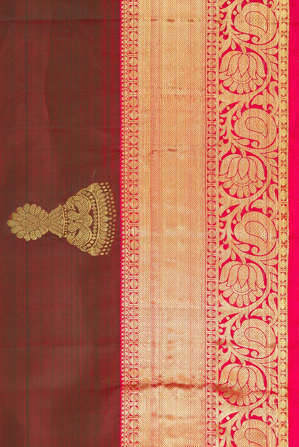 Border image of Maroon Dual Tone Kanjivaram Silk Saree with Zari Butta on the body and Zari Border. 
