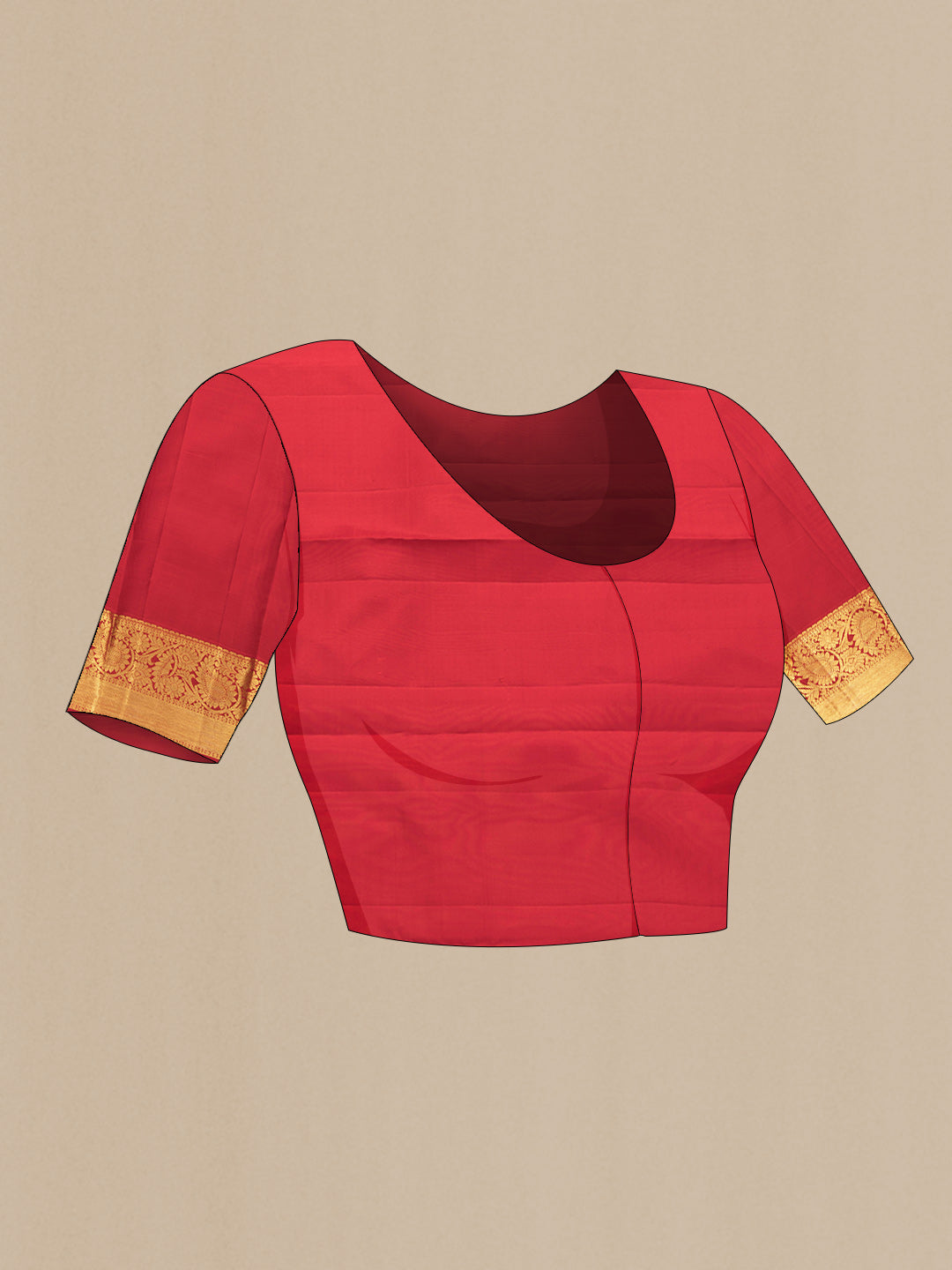 Close up image of the blouse of Red Dual Tone Kanjivaram Silk Saree with Zari Butta on the body and Zari Border. 