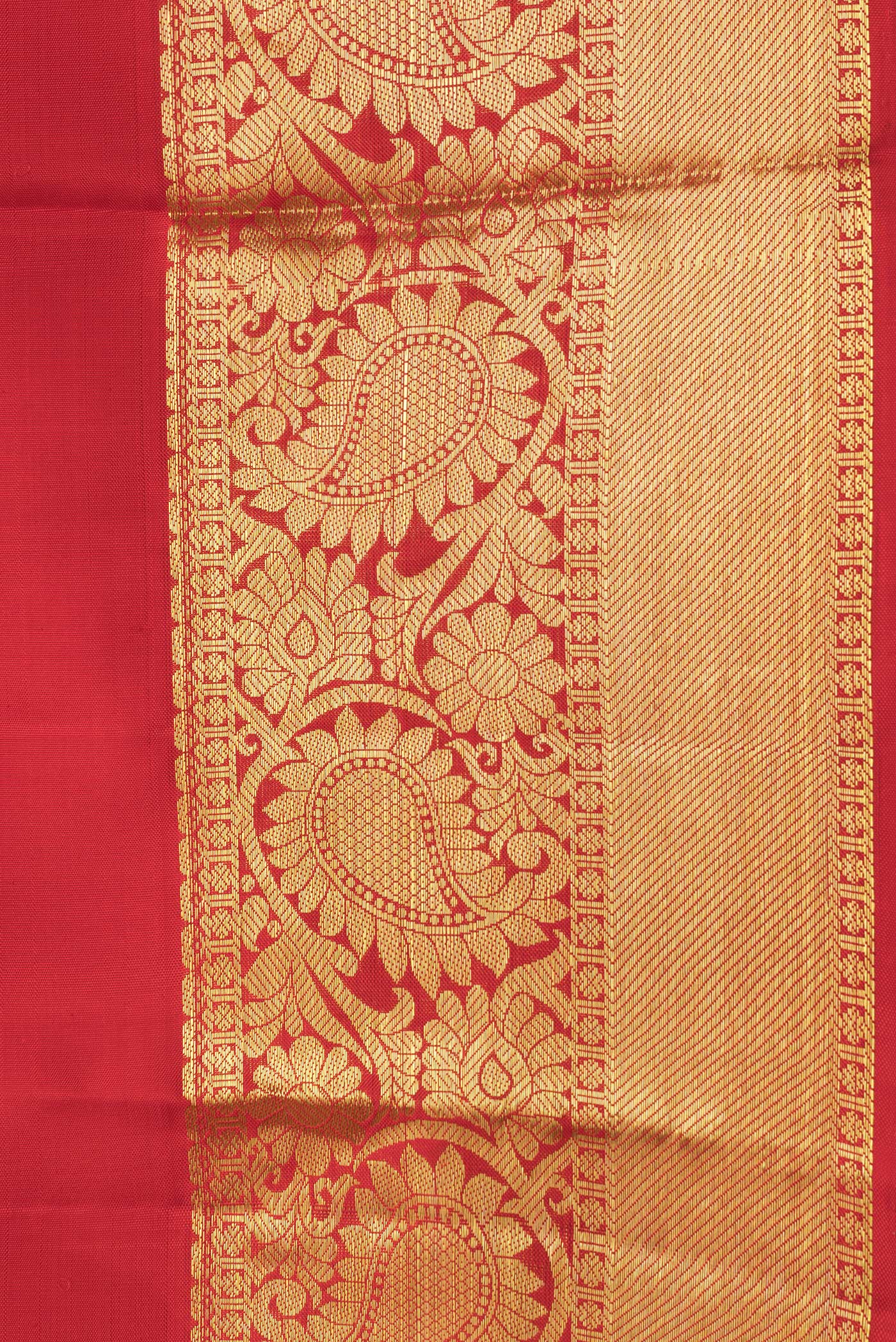 Border image of Red Dual Tone Kanjivaram Silk Saree with Zari Butta on the body and Zari Border. 