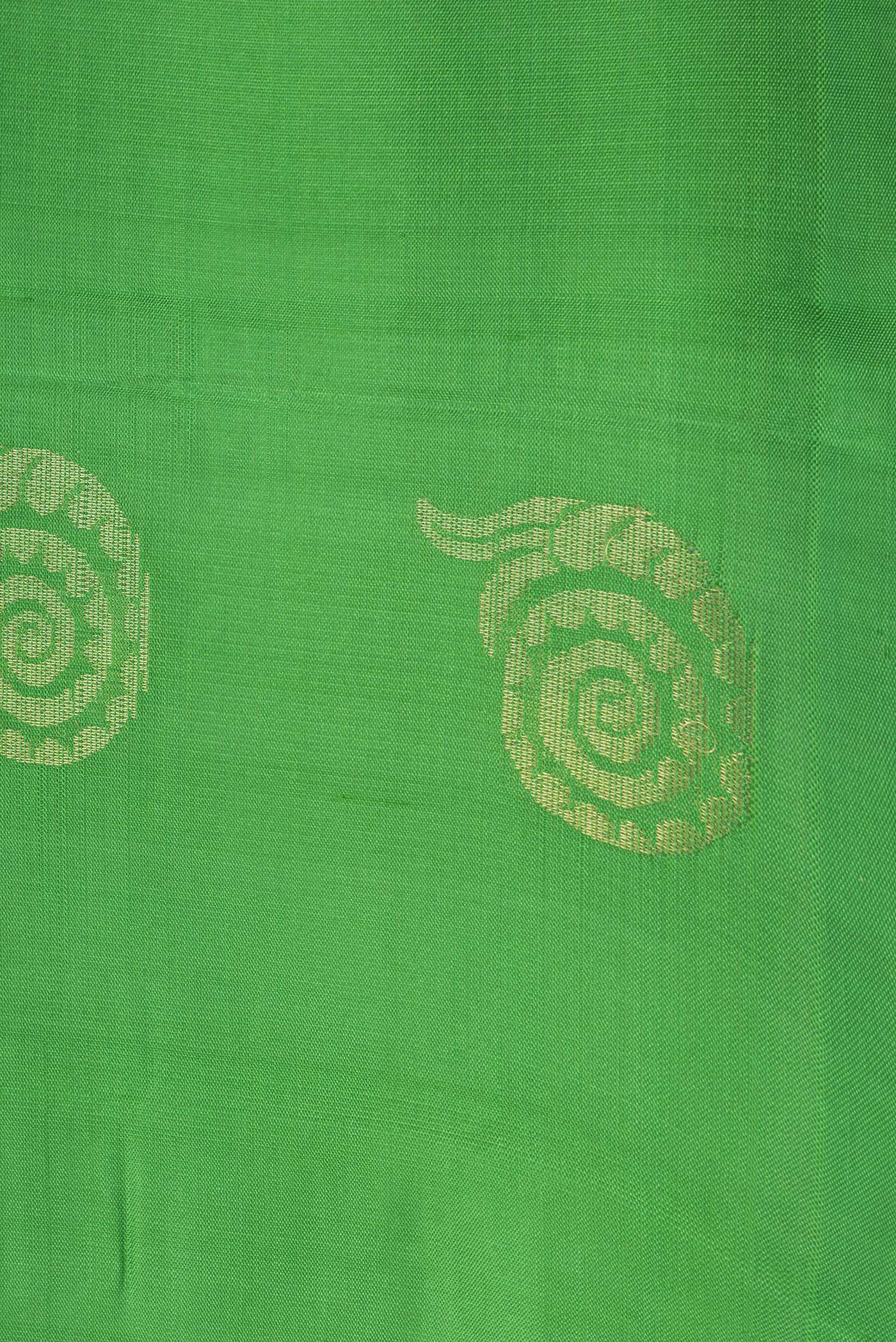 Border image of Green Dual Tone Soft Silk Saree with Zari Butta on the body and Without Border. 