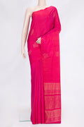 Pink Dual Tone Soft Silk Saree with Stripes on the body and Without Border.  displayed on a mannequin