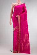 Pink Dual Tone Soft Silk Saree with Zari Butta on the body and Zari Border.  displayed on a mannequin