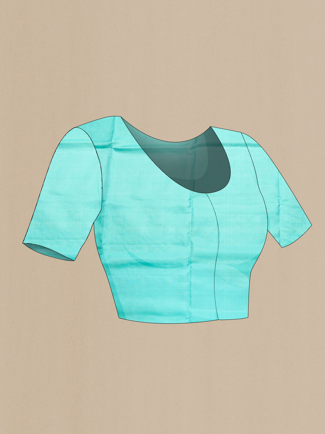 Close up image of the blouse of Sky Blue Dual Tone Soft Silk Saree with Zari Butta on the body and Without Border. 