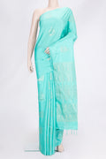Sky Blue Dual Tone Soft Silk Saree with Zari Butta on the body and Without Border.  displayed on a mannequin