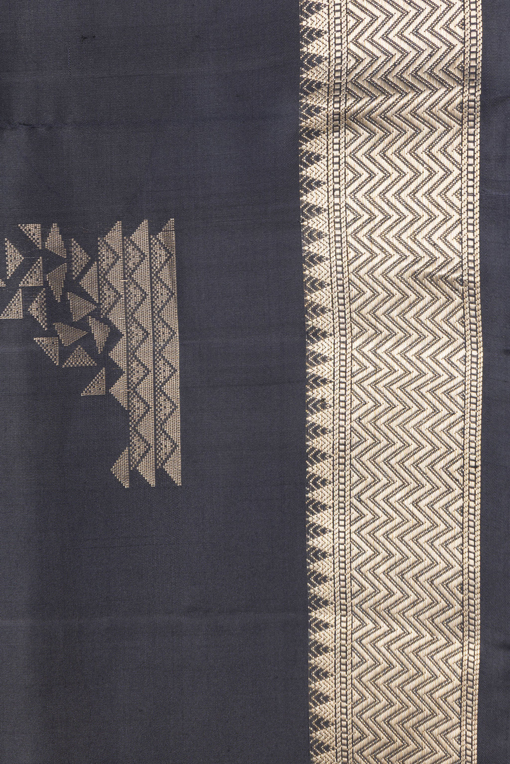 Border image of Black Dual Tone Soft Silk Saree with Zari Butta on the body and Zari Border. 