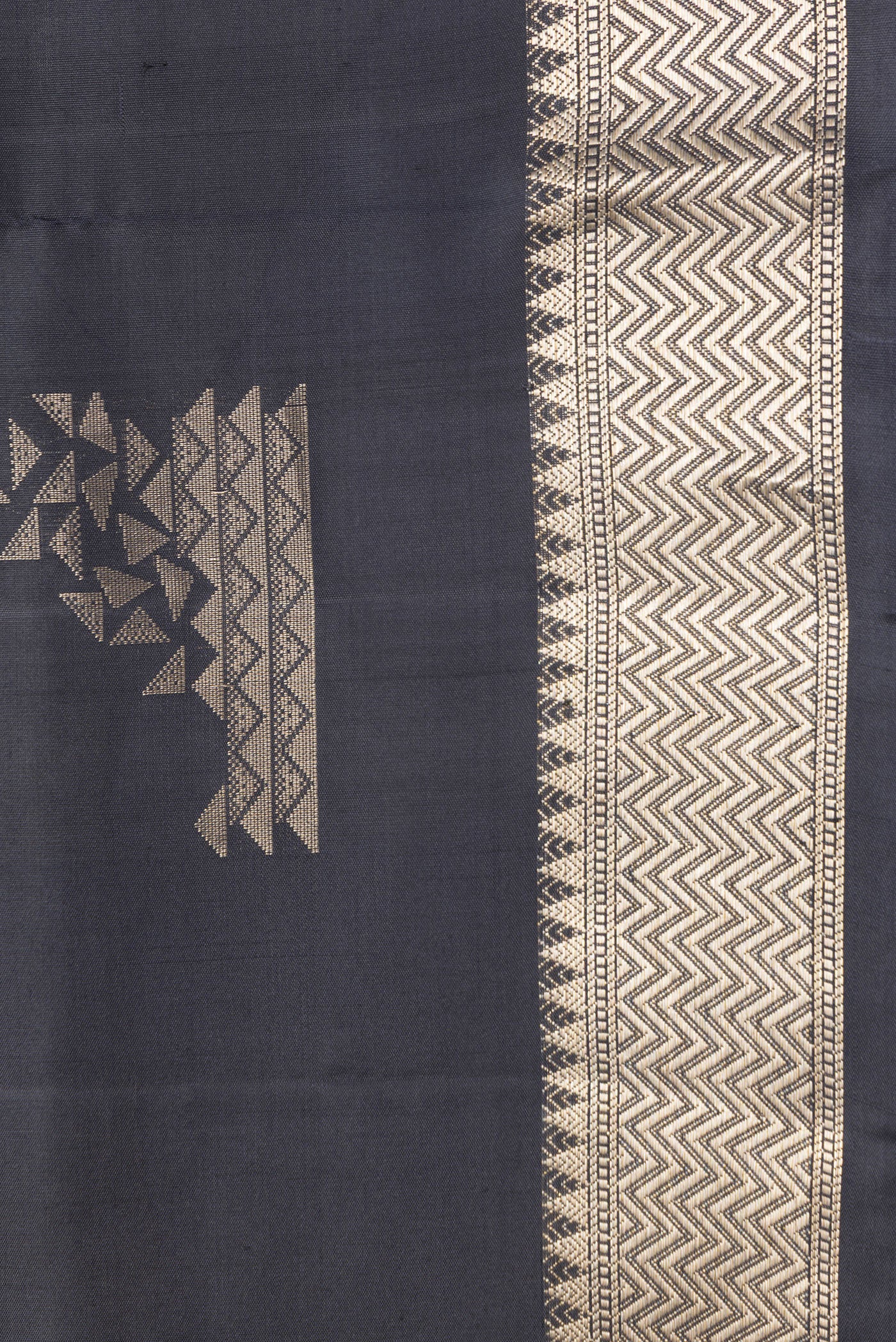 Border image of Black Dual Tone Soft Silk Saree with Zari Butta on the body and Zari Border. 