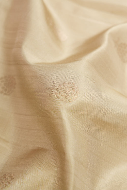 Close up of Mehandi Green Dual Tone Soft Silk Saree with Zari Butta on the body and Zari Border.  displaying folds