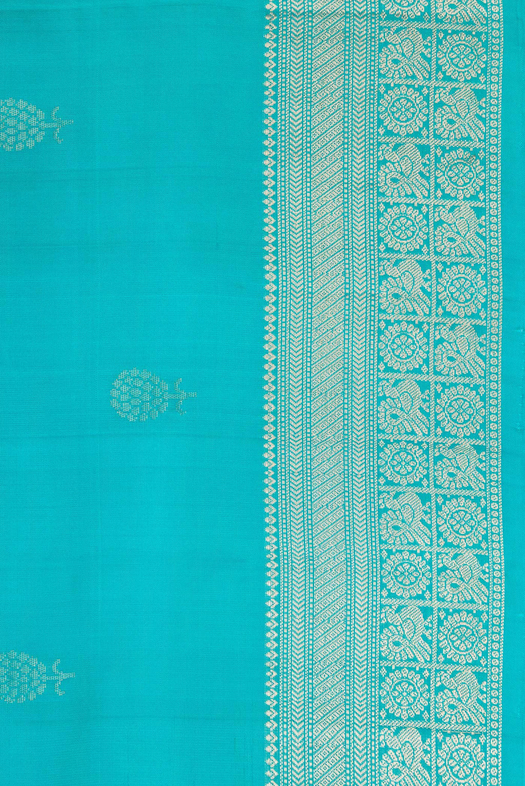 Border image of Maya Blue Dual Tone Soft Silk Saree with Zari Butta on the body and Zari Border. 
