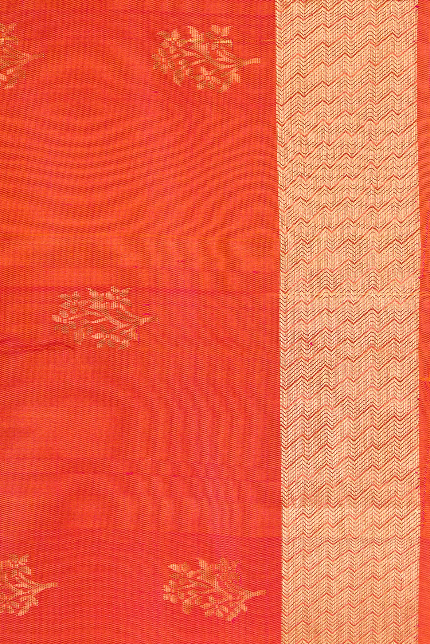 Border image of Brick Orange Dual Tone Soft Silk Saree with Zari Butta on the body and Zari Border. 