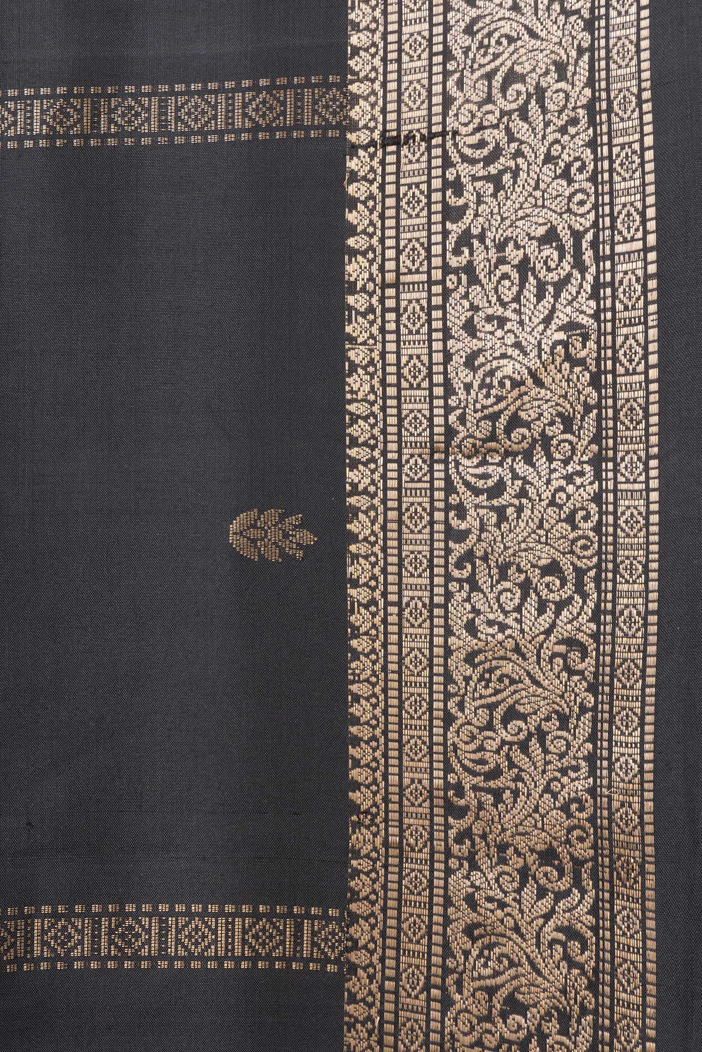Border image of Black Dual Tone Soft Silk Saree with Zari Butta on the body and Zari Border. 