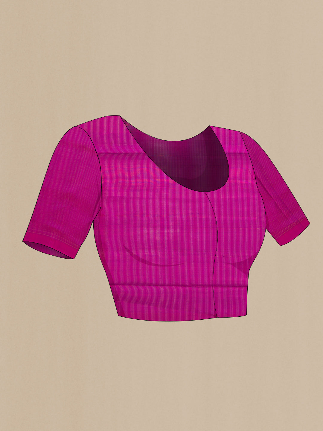 Close up image of the blouse of Purple Dual Tone Soft Silk Saree with Stripes on the body and Without Border. 