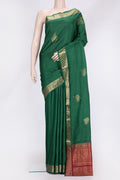 Bottle Green Dual Tone Soft Silk Saree with Zari Butta on the body and Zari Border.  displayed on a mannequin