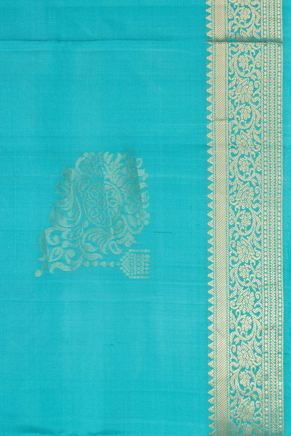 Border image of Light Blue Dual Tone Soft Silk Saree with Zari Butta on the body and Zari Border. 