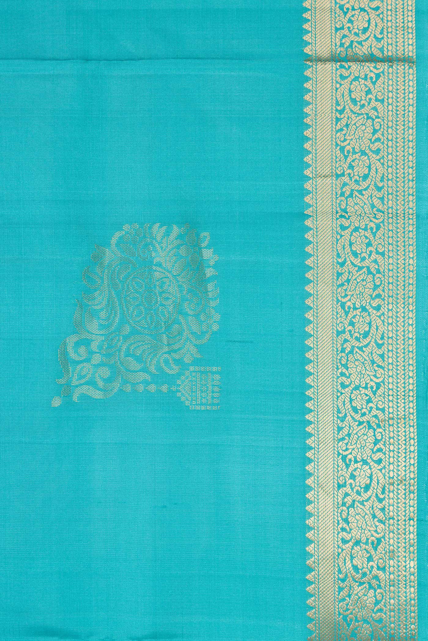 Border image of Light Blue Dual Tone Soft Silk Saree with Zari Butta on the body and Zari Border. 