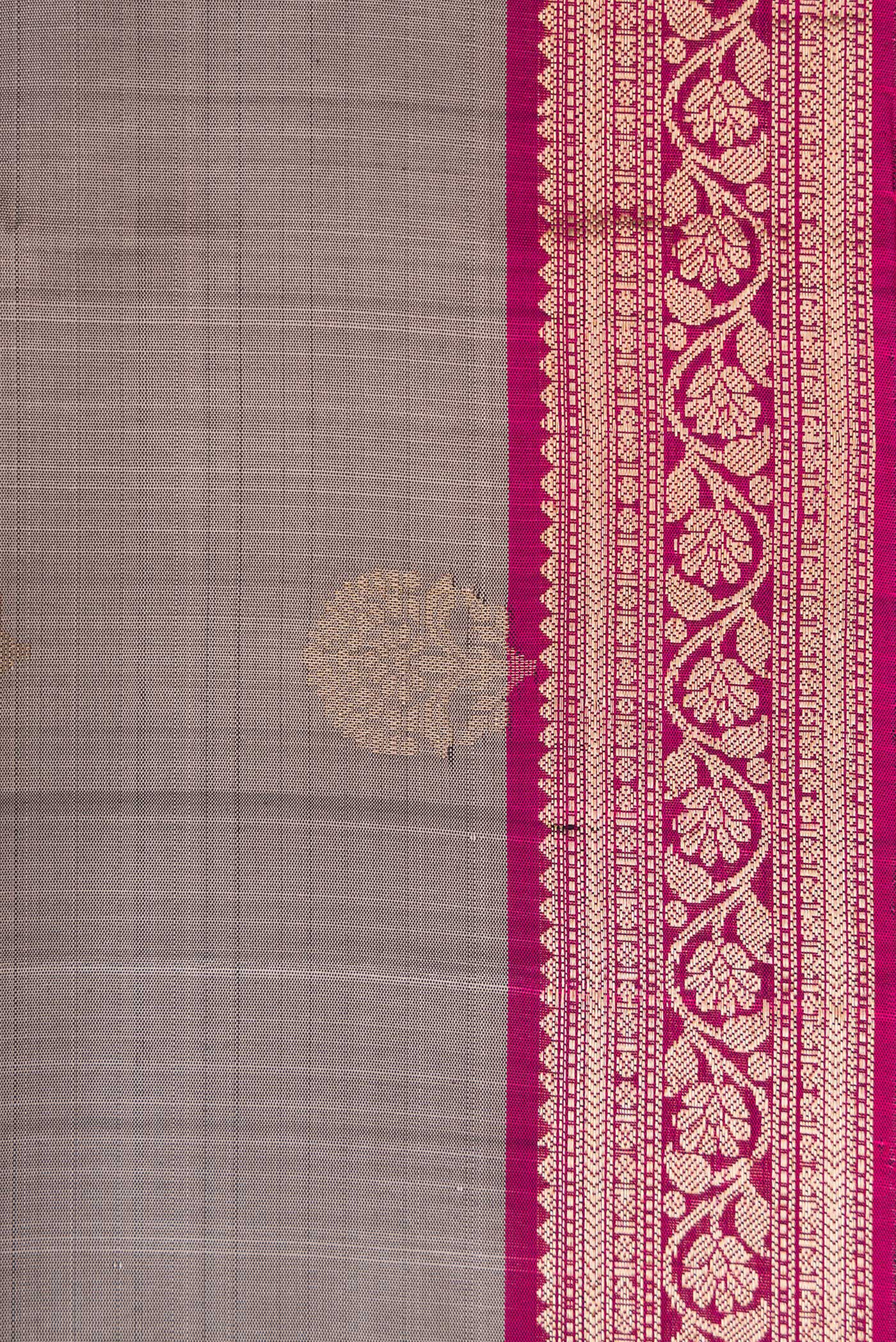 Border image of Grey Dual Tone Soft Silk Saree with Zari Butta on the body and Zari Border. 