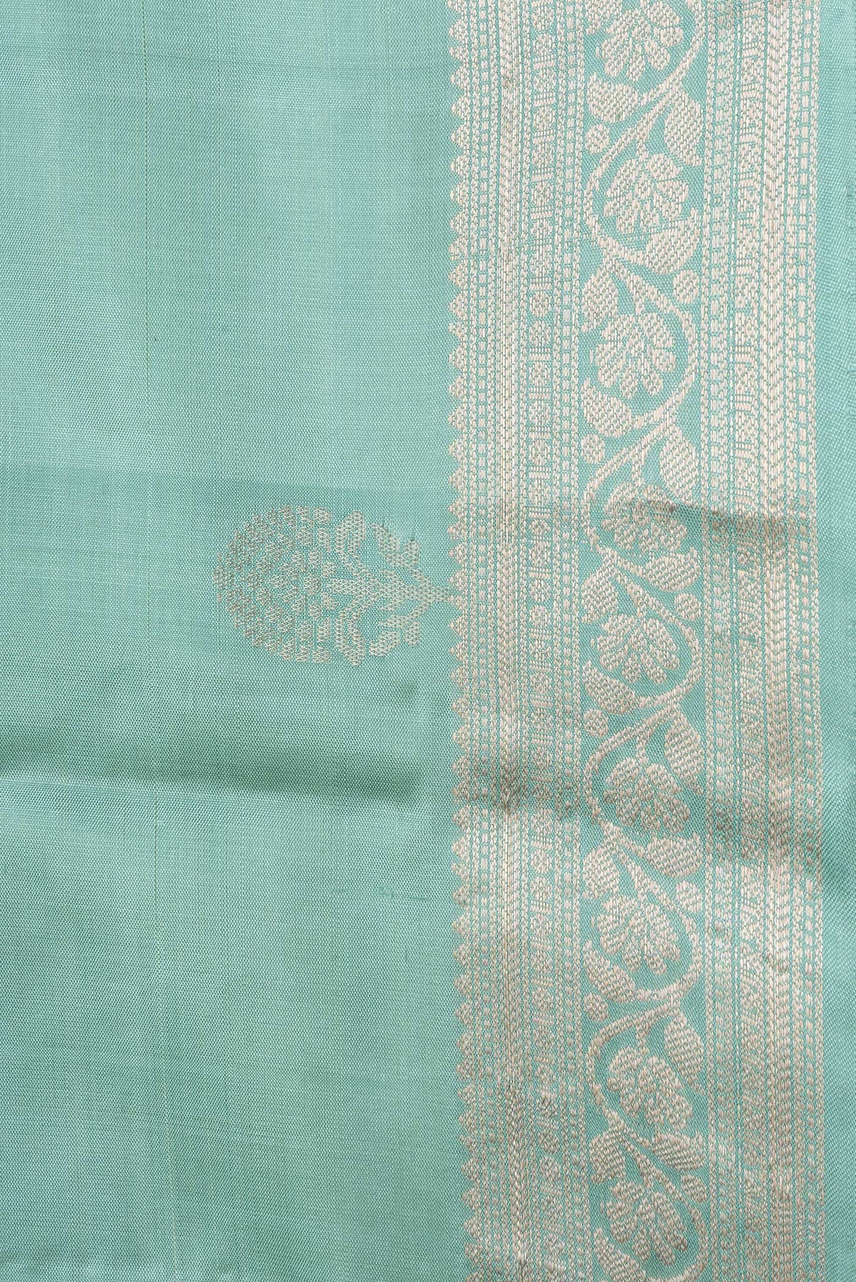 Border image of Sea Green Dual Tone Soft Silk Saree with Zari Butta on the body and Zari Border. 