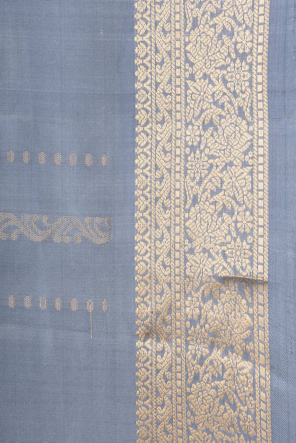 Border image of Grey Dual Tone Soft Silk Saree with Zari Butta on the body and Zari Border. 