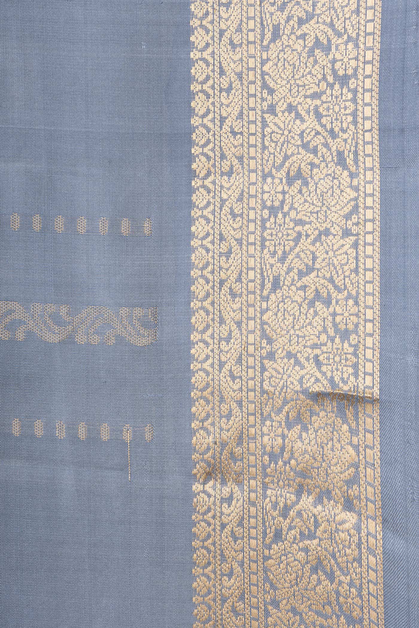 Border image of Grey Dual Tone Soft Silk Saree with Zari Butta on the body and Zari Border. 