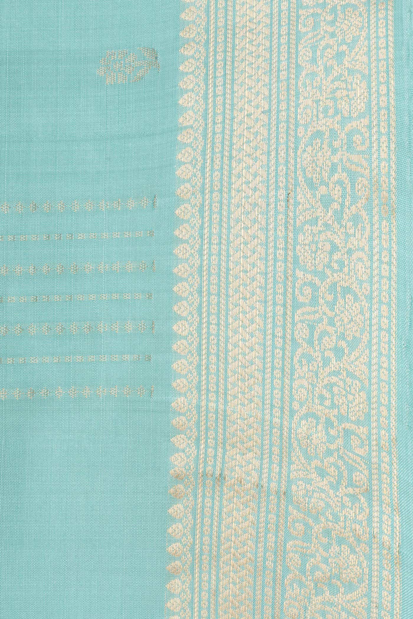 Border image of Sky Blue Dual Tone Soft Silk Saree with Zari Butta on the body and Zari Border. 