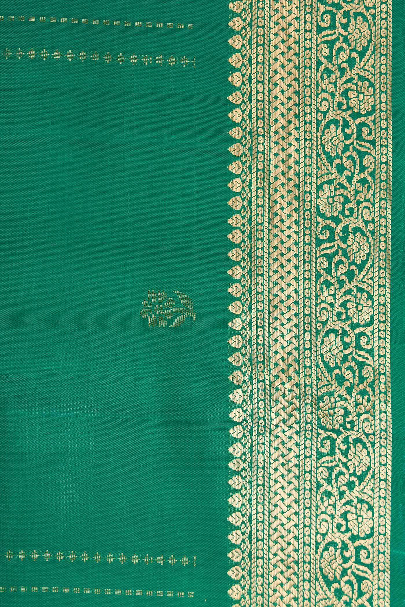 Border image of Green Dual Tone Soft Silk Nine Yards Saree with Zari Butta on the body and Zari Border. 
