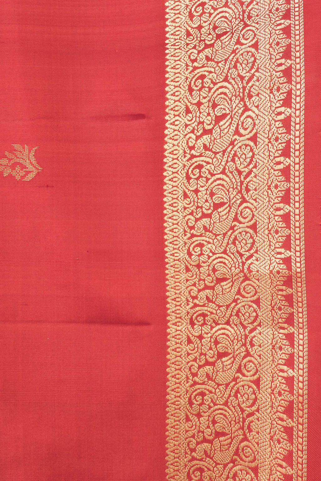 Border image of Brick Orange Dual Tone Soft Silk Saree with Zari Butta on the body and Zari Border. 