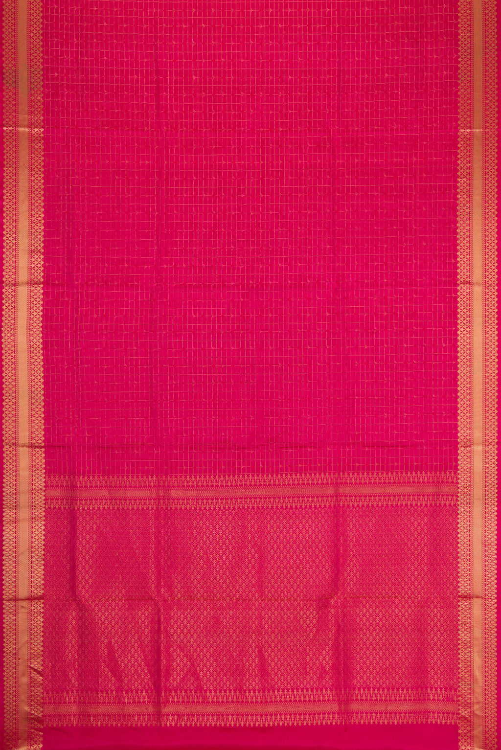 Flat view of Dark Pink Dual Tone Soft Silk Saree with Checked design on the body and Zari Border. 