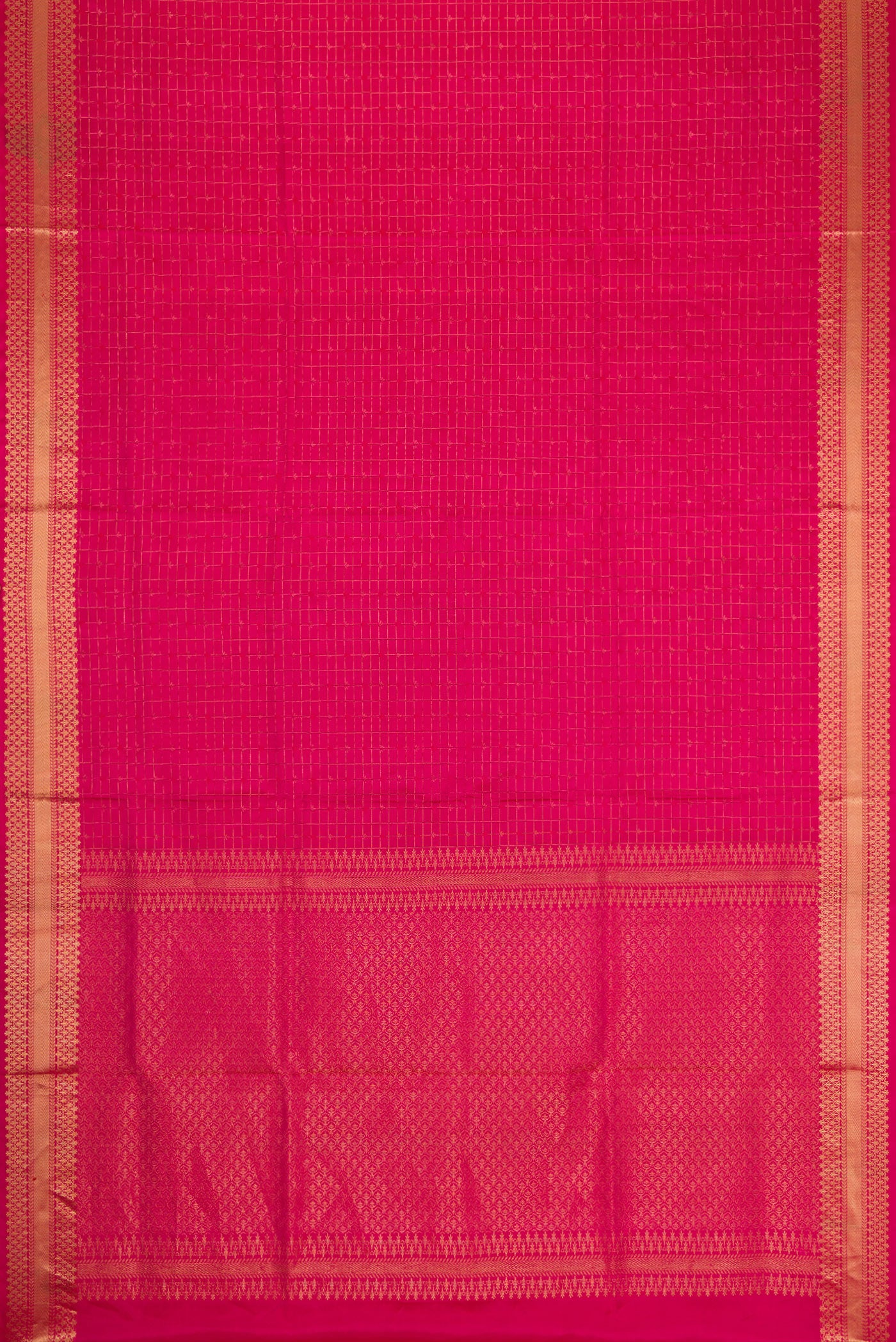 Flat view of Dark Pink Dual Tone Soft Silk Saree with Checked design on the body and Zari Border. 