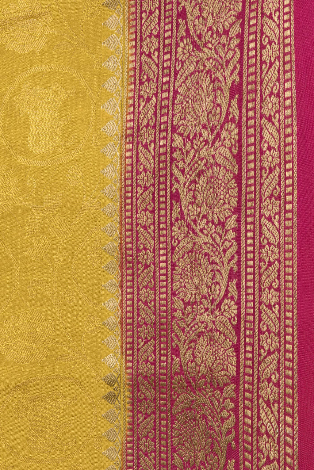 Border image of Yellow Dual Tone Mysore Silk Saree with Zari Brocade on the body and Zari Border. 