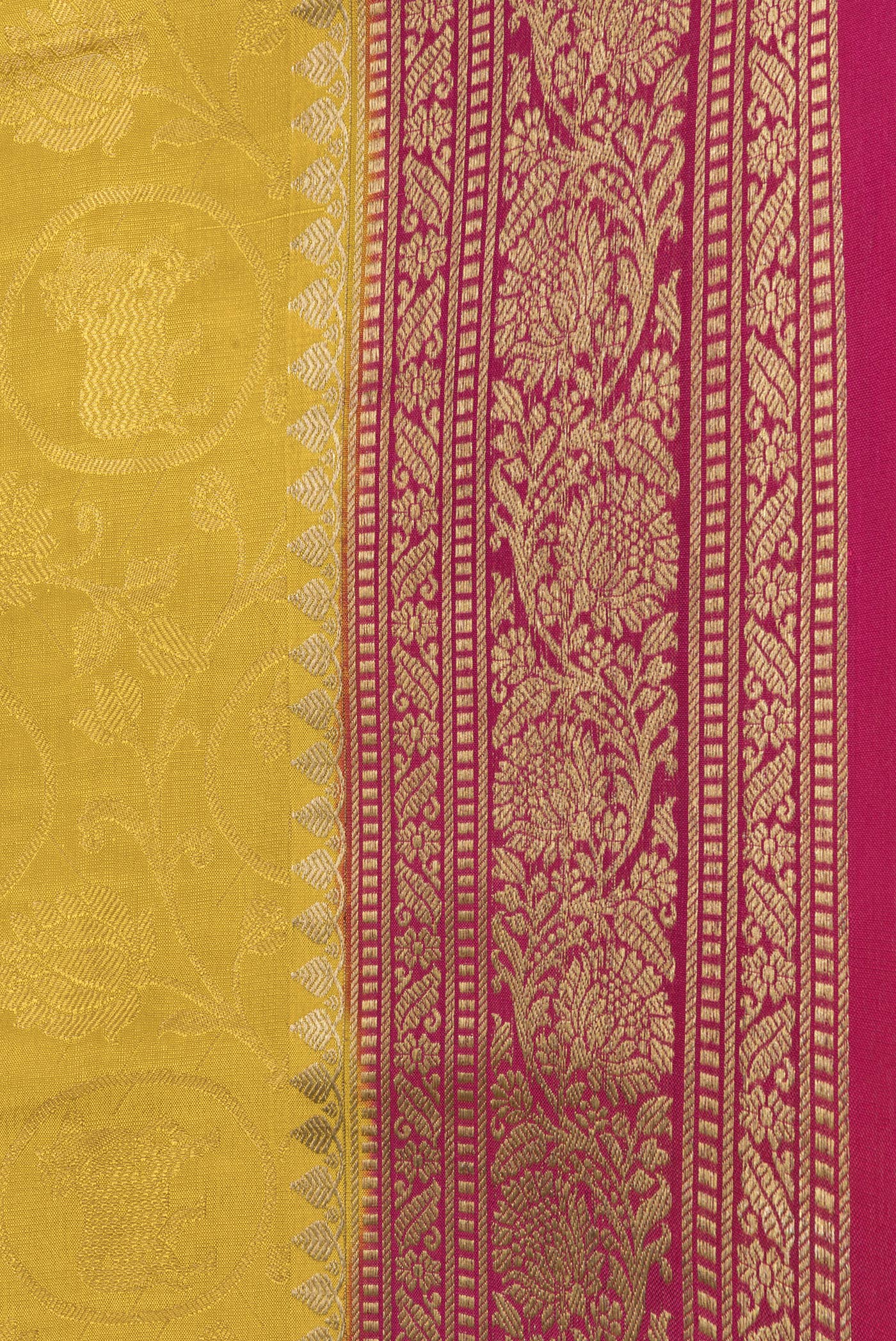 Border image of Yellow Dual Tone Mysore Silk Saree with Zari Brocade on the body and Zari Border. 