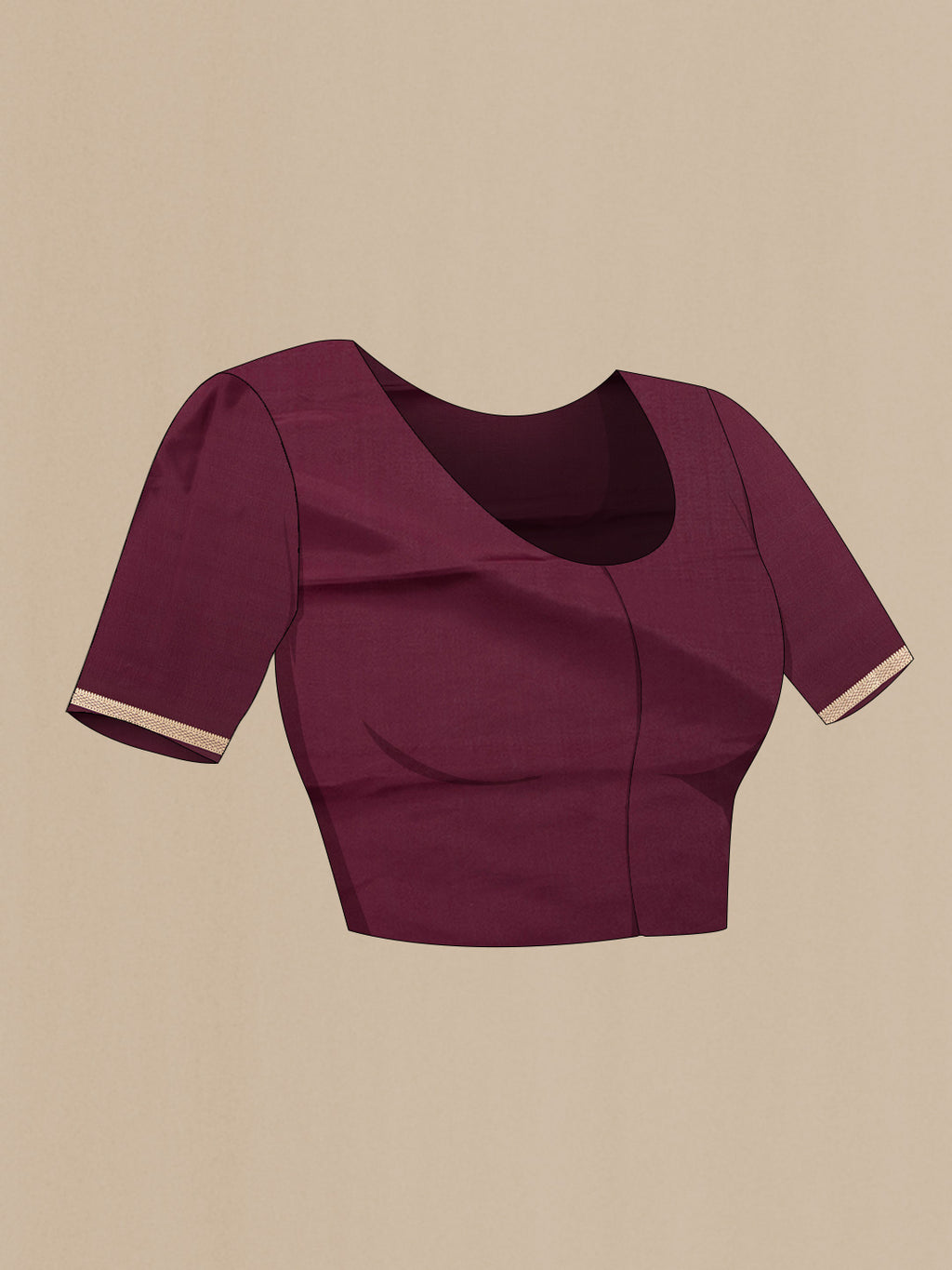 Close up image of the blouse of Maroon Dual Tone Tussar Silk Saree with Zari Brocade on the body and Zari Border. 
