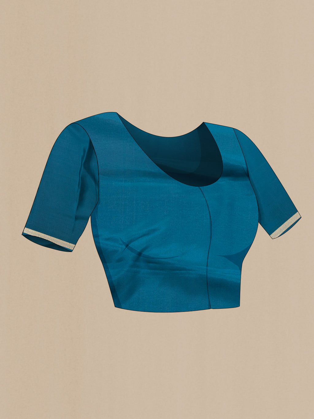 Close up image of the blouse of Peacock Blue Dual Tone Tussar Silk Saree with Zari Brocade on the body and Zari Border. 
