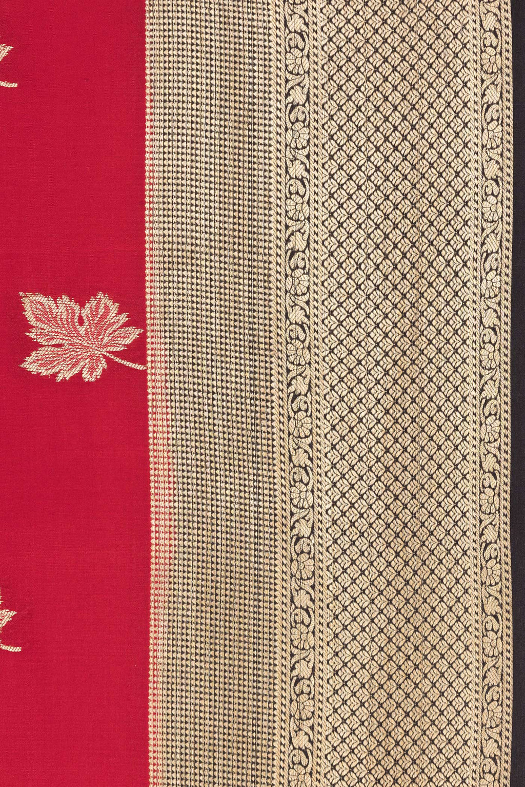 Border image of Red Dual Tone Mysore Silk Saree with Zari Butta on the body and Zari Border. 