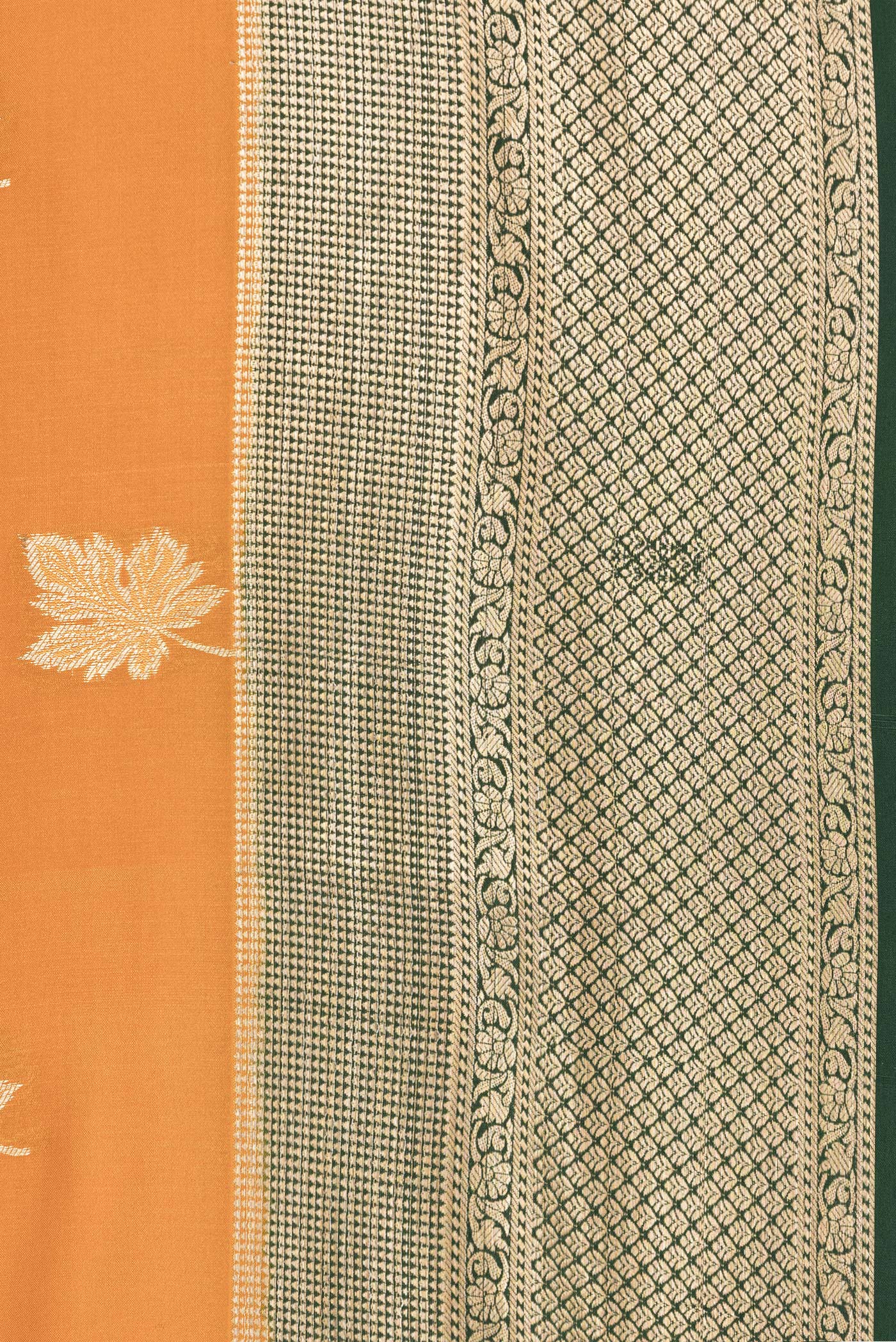 Border image of Orange Dual Tone Mysore Silk Saree with Zari Butta on the body and Zari Border. 