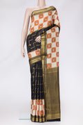 Black Dual Tone Mysore Silk Saree with Zari Butta on the body and Fancy Border.  displayed on a mannequin