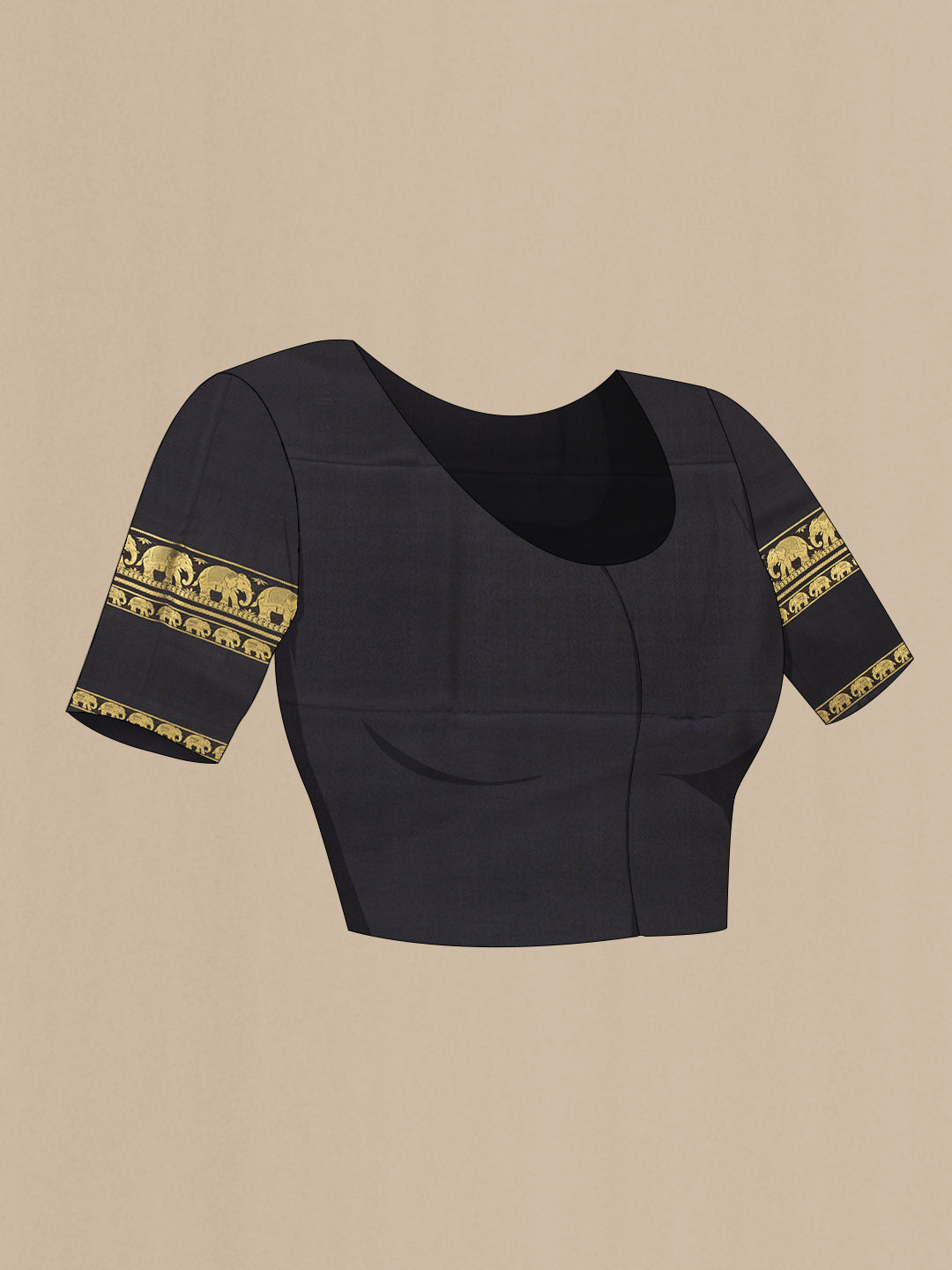 Close up image of the blouse of Brown Dual Tone Mysore Silk Saree with Plain Body and Fancy Border. 
