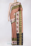 Brown Dual Tone Mysore Silk Saree with Plain Body and Fancy Border.  displayed on a mannequin