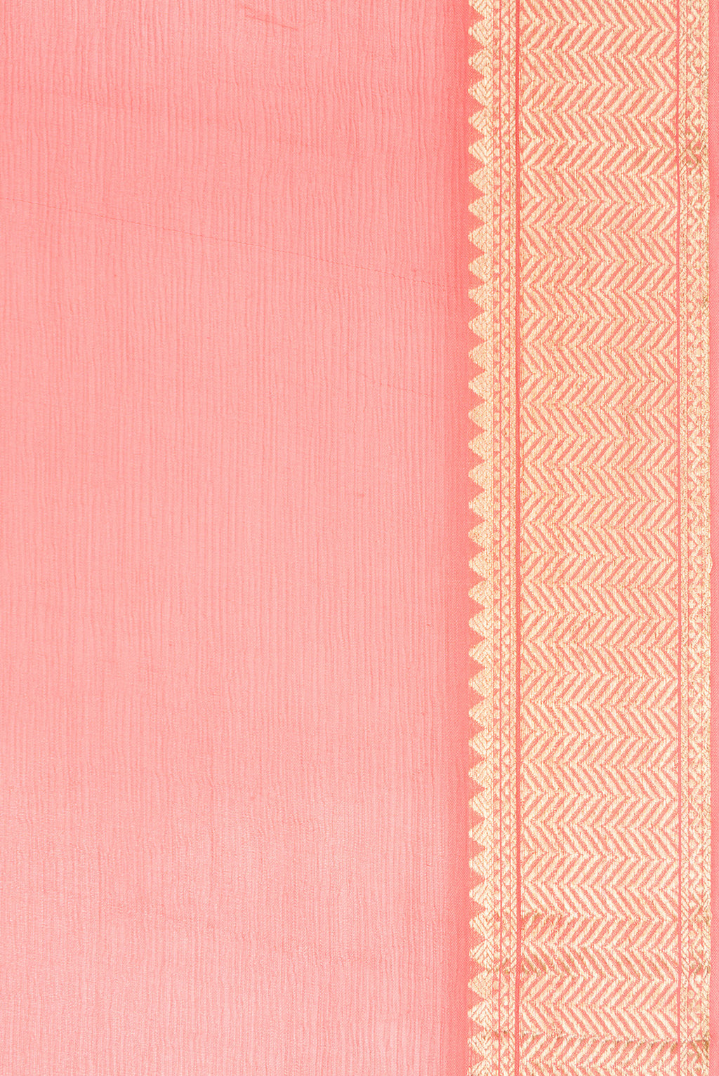 Border image of Peach Dual Tone Mysore Chiffon Saree with Plain Body and Zari Border. 