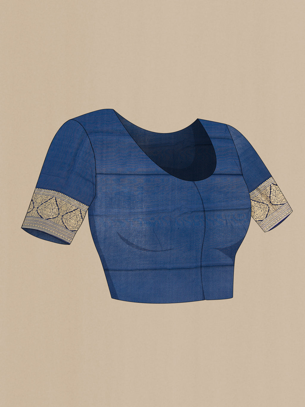 Close up image of the blouse of Blue Georgette Saree with Plain Body and Zari Border. 