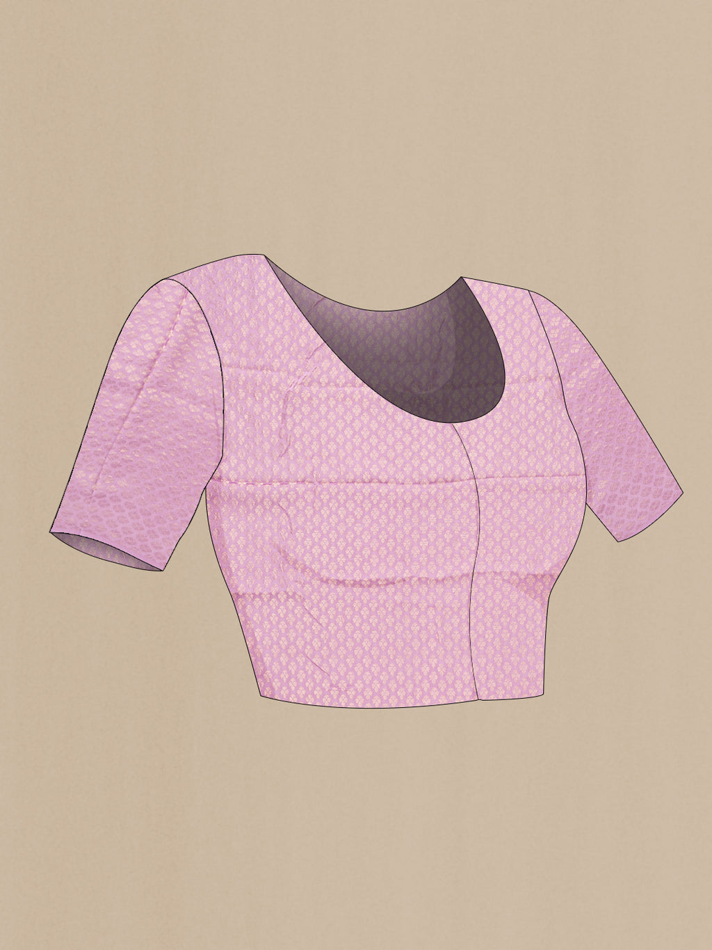 Close up image of the blouse of Lavender Mysore Georgette Saree with Stripes on the body and Zari Border. 