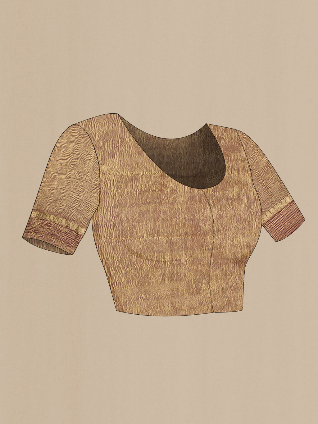 Close up image of the blouse of Maroon Mysore Chiffon Saree with Plain Body and Zari Border. 
