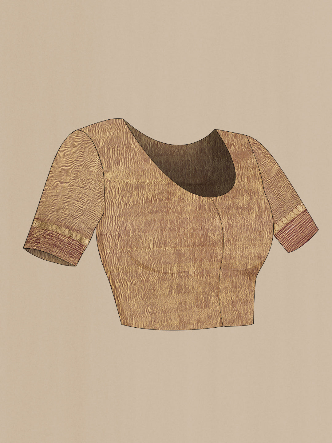Close up image of the blouse of Maroon Mysore Chiffon Saree with Plain Body and Zari Border. 