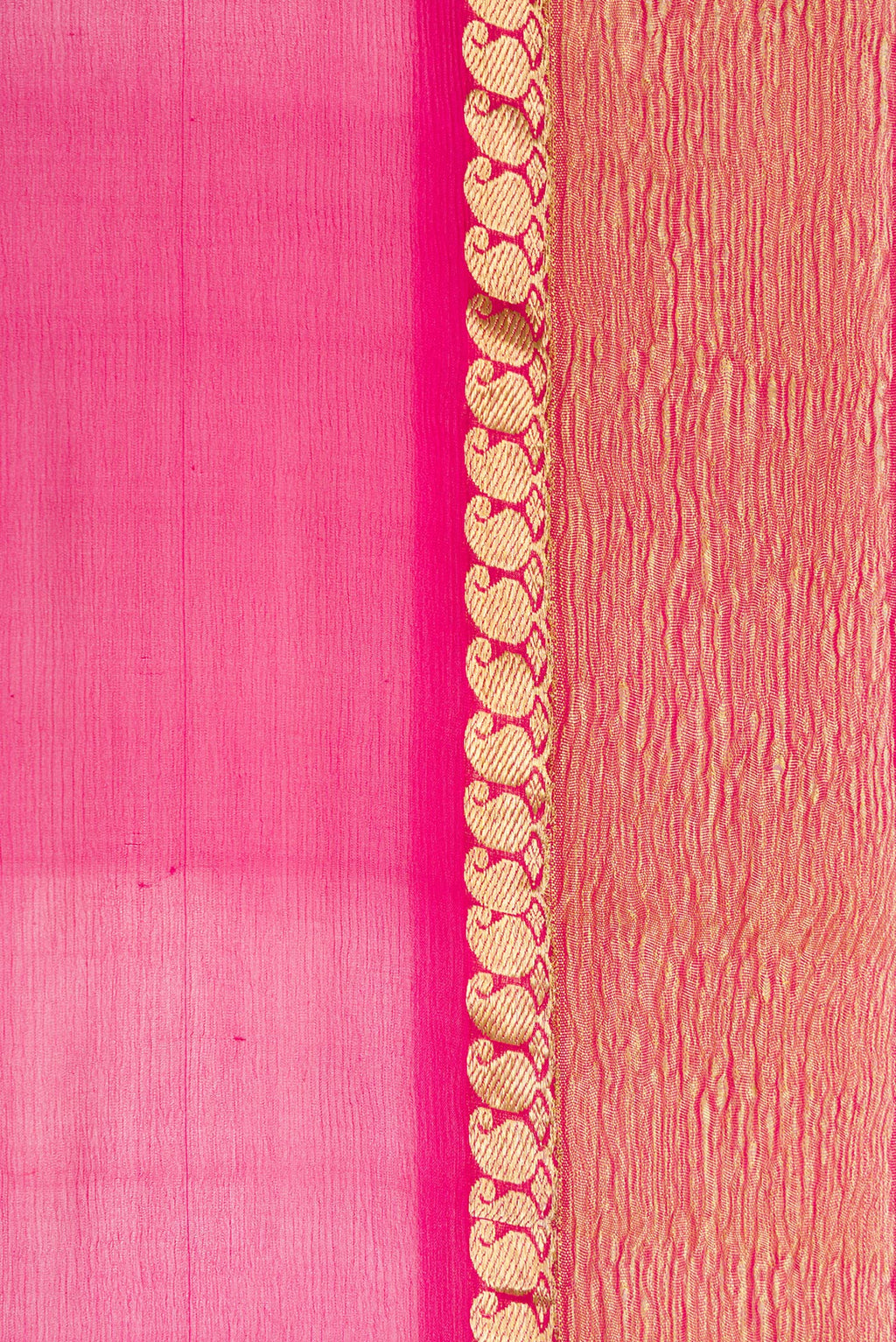 Border image of Pink Dual Tone Mysore Chiffon Saree with Plain Body and Zari Border. 