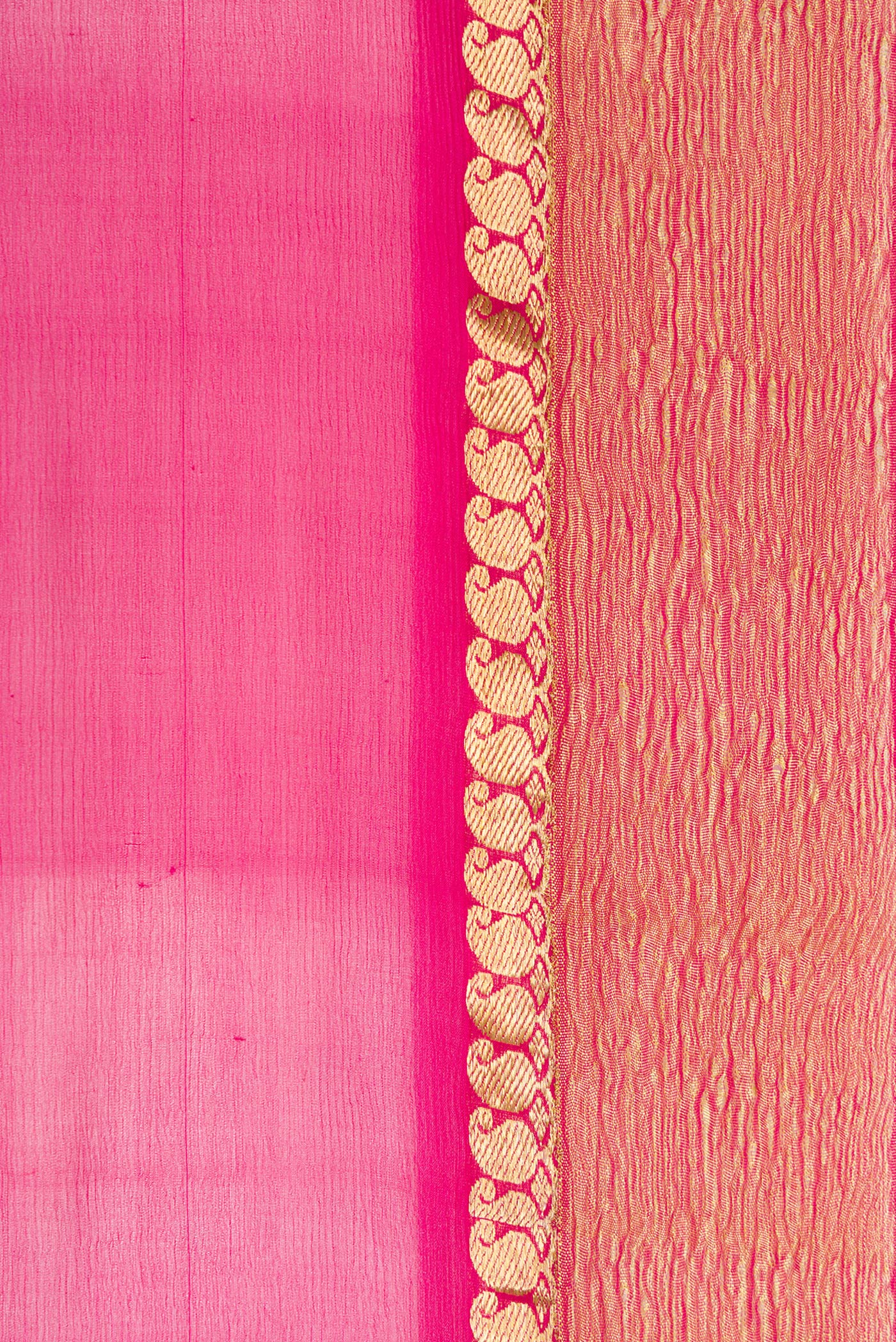 Border image of Pink Dual Tone Mysore Chiffon Saree with Plain Body and Zari Border. 