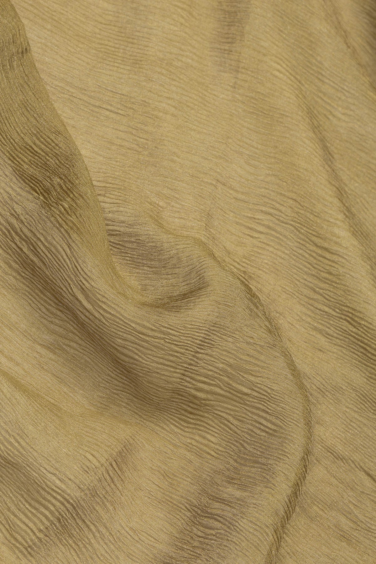 Close up of Mehandi Green Dual Tone Mysore Georgette Saree with Plain Body and Zari Border.  displaying folds