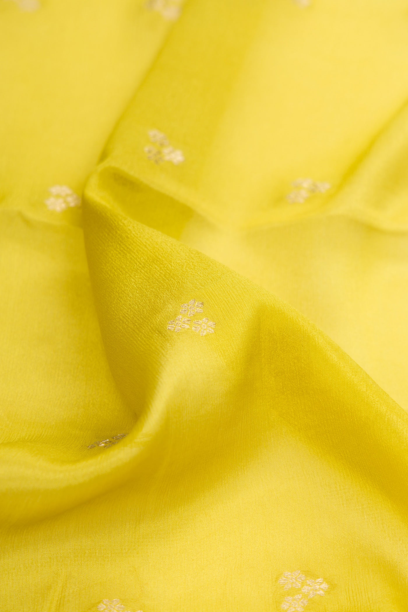 Close up of Green Mysore Georgette Saree with Zari Brocade on the body and Zari Border.  displaying folds