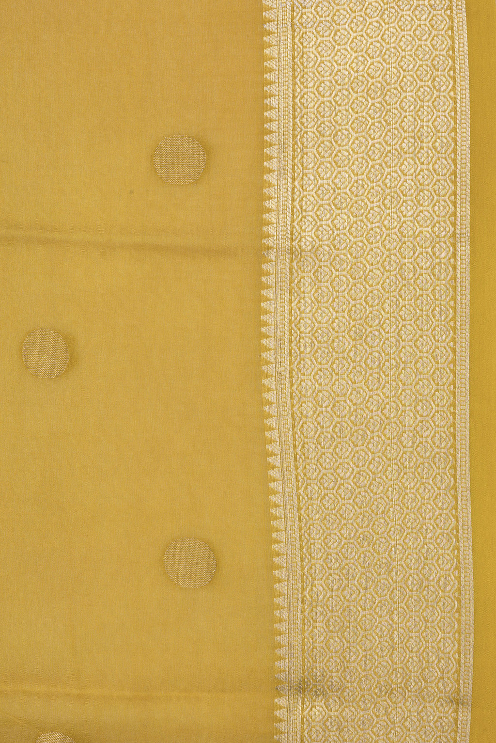 Border image of Mustard Dual Tone Mysore Georgette Saree with Zari Butta on the body and Zari Border. 