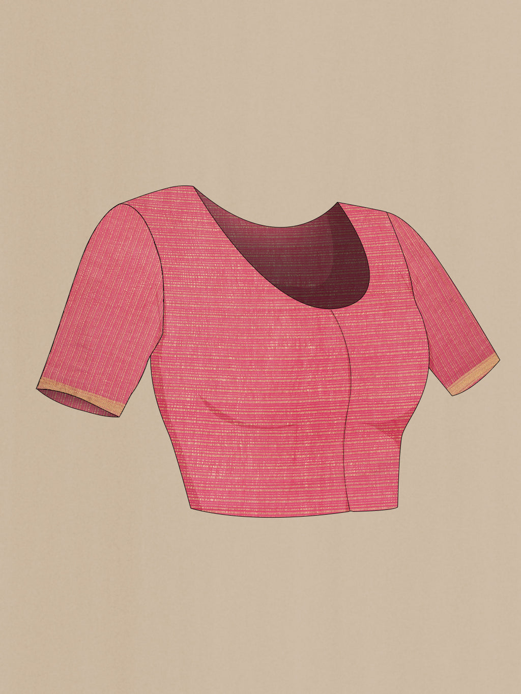 Close up image of the blouse of Pink Mysore Georgette Saree with Plain Body and Zari Border. 