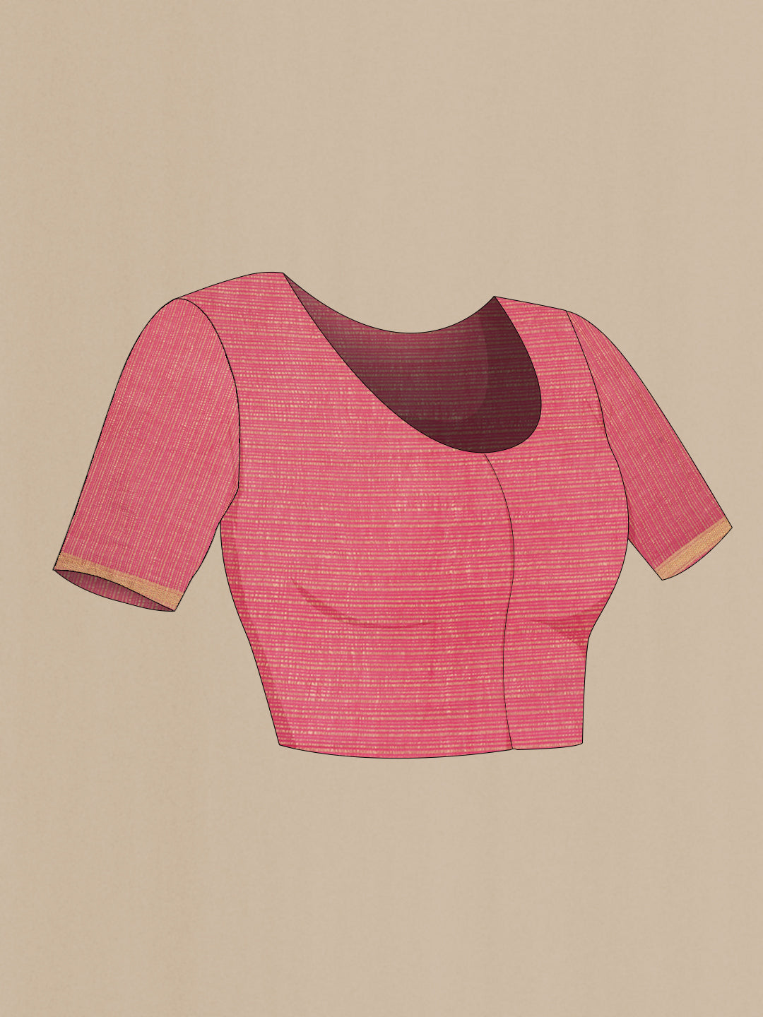 Close up image of the blouse of Pink Mysore Georgette Saree with Plain Body and Zari Border. 